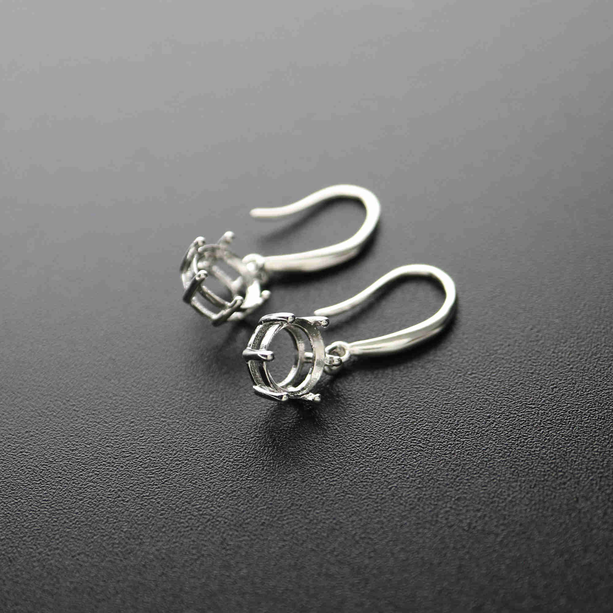 1Pair 5-8MM Round Solid 925 Sterling Silver DIY Prong Hook Earrings Settings Bezel 1702196 - Click Image to Close